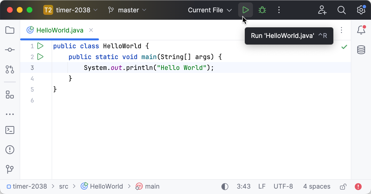 Running a single file from the toolbar Running a single file from the toolbar