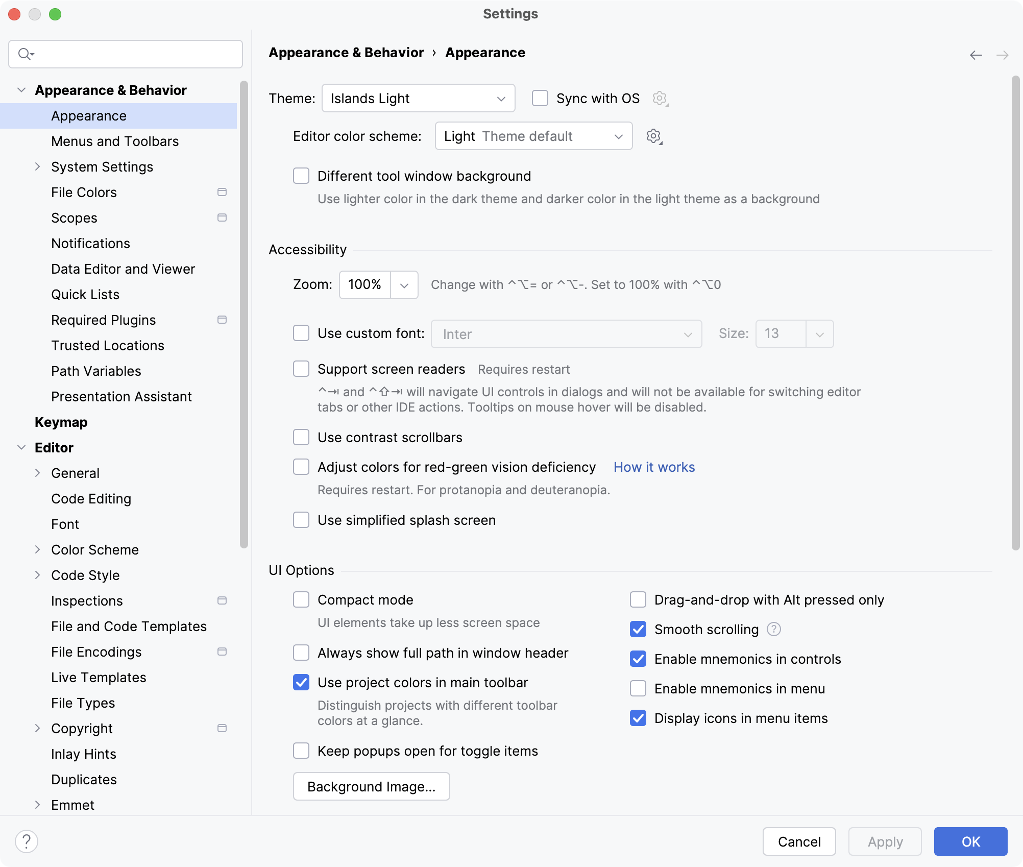 Settings | Appearance & Behavior | Appearance Settings | Appearance & Behavior | Appearance