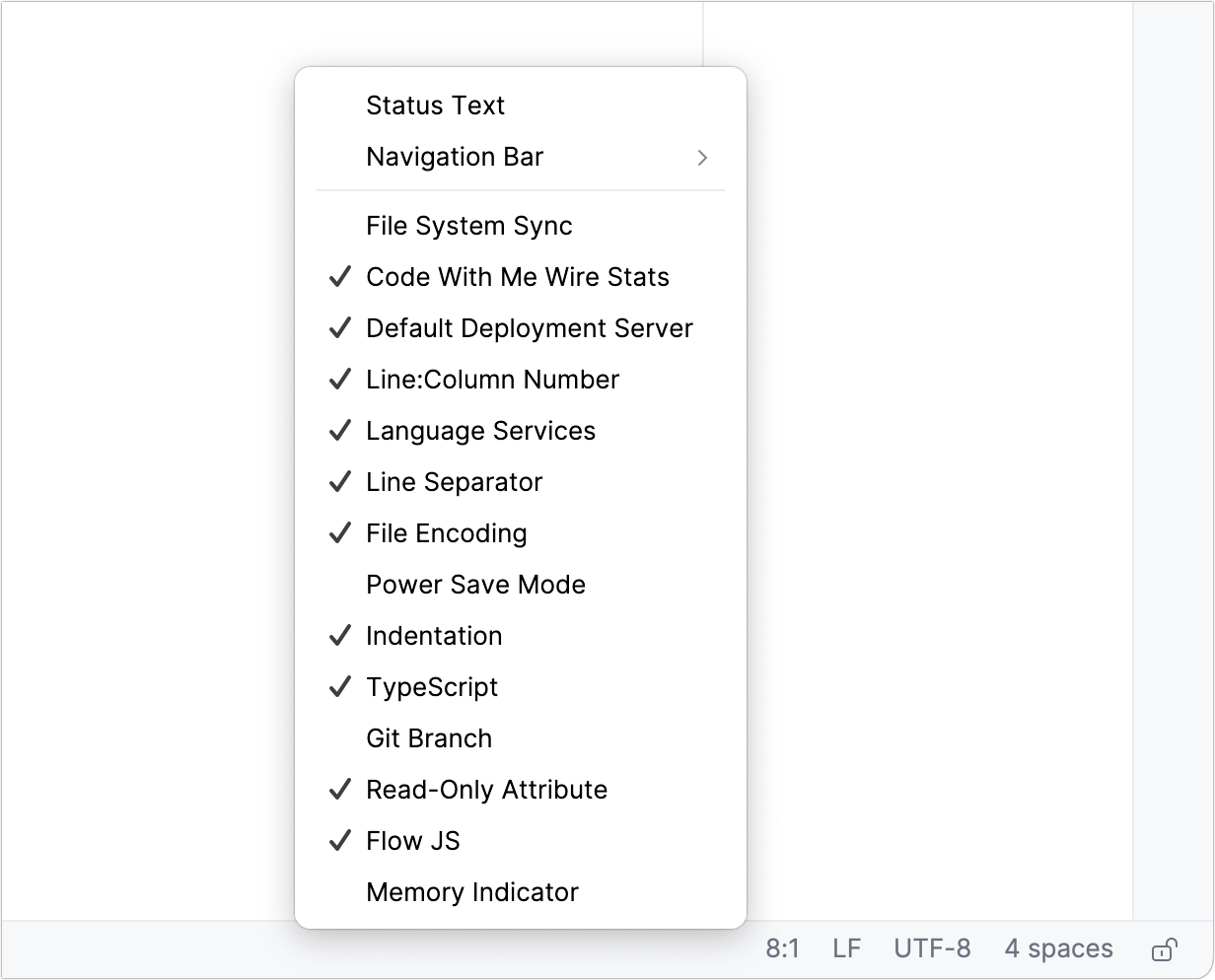 Status bar widgets Status bar widgets