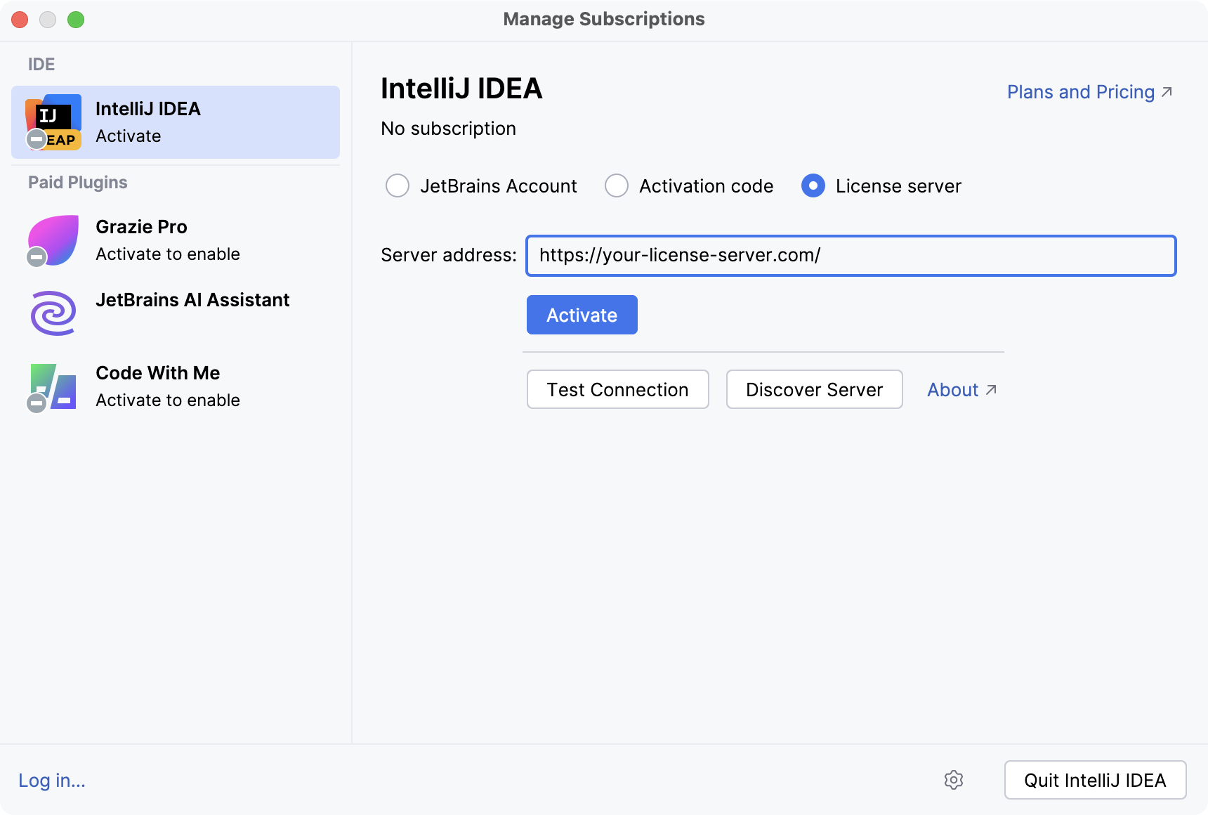 Activate IntelliJ IDEA license with a license server Activate IntelliJ IDEA license with a license server