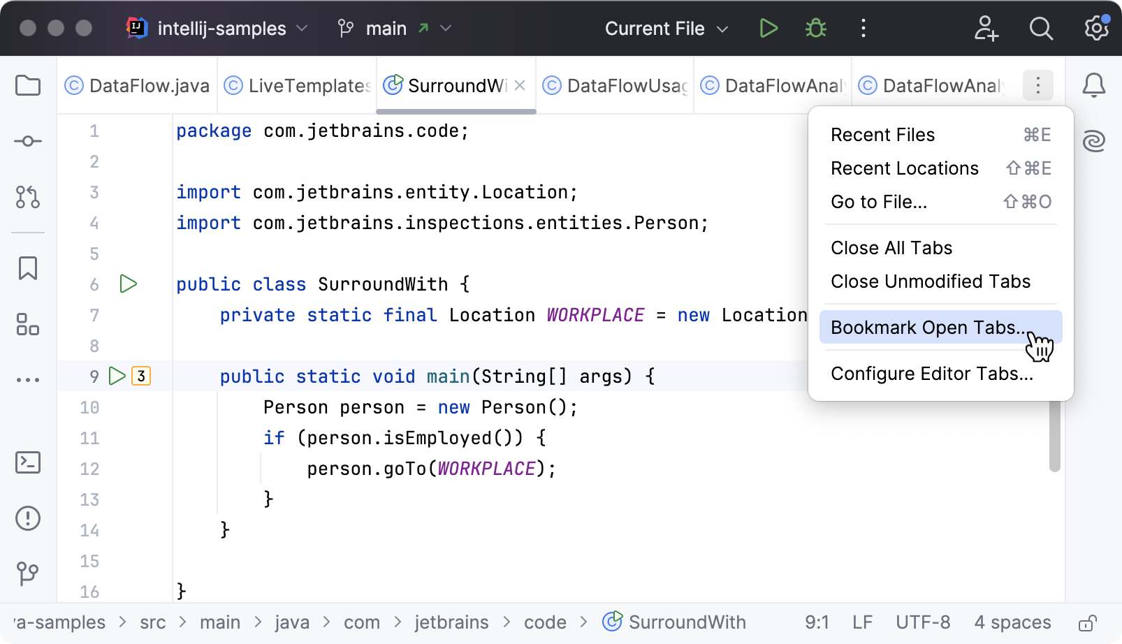Bookmark editor tabs Bookmark editor tabs