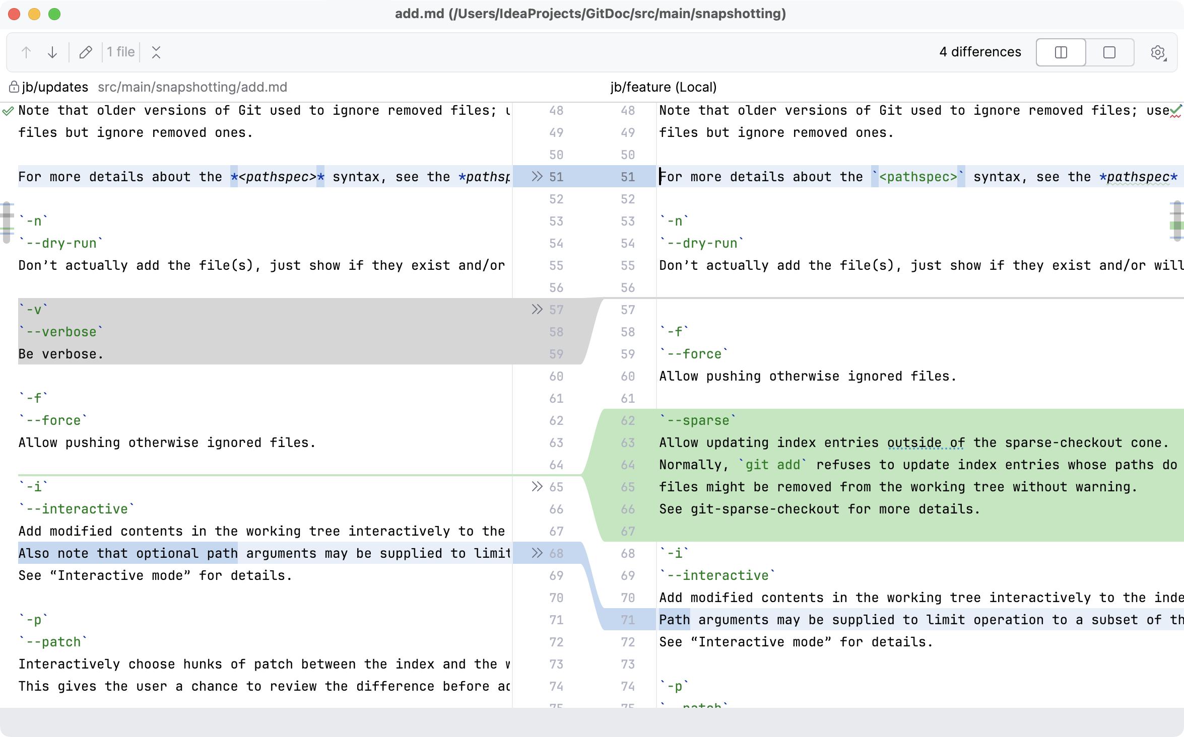 Comparing files in IntelliJ IDEA diff viewer Comparing files in IntelliJ IDEA diff viewer