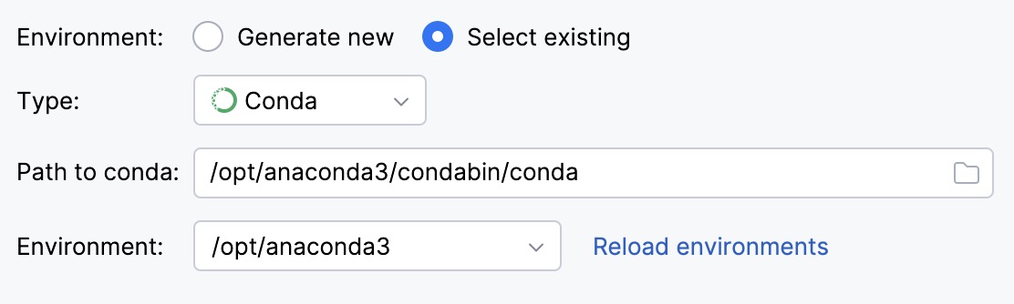 既存の conda 環境を選択