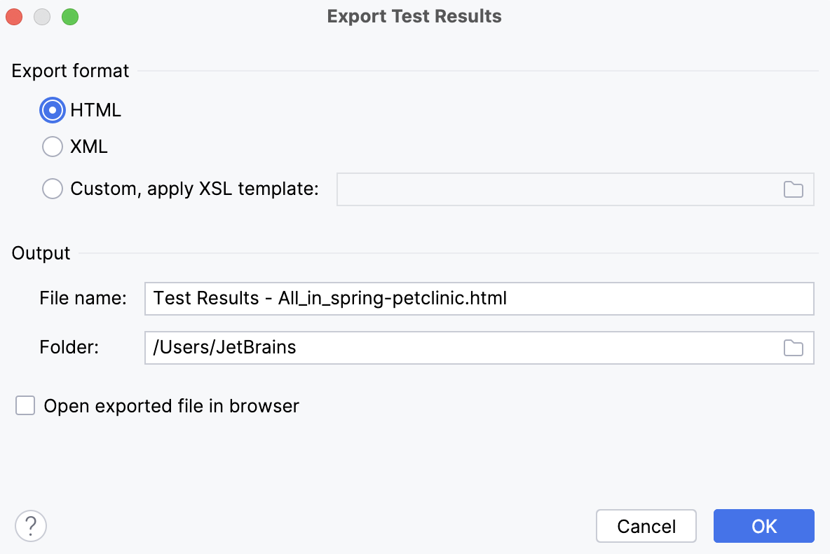 Exporting test results to a file Exporting test results to a file