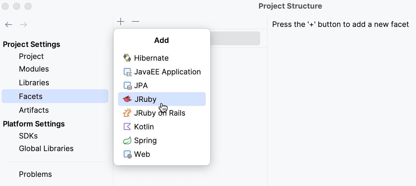 Selecting the JRuby facet Selecting the JRuby facet