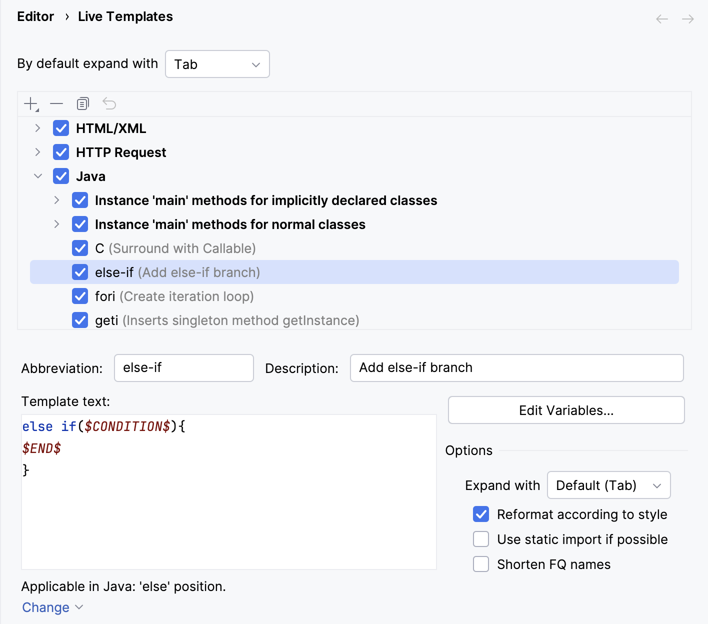 live templates settings live templates settings
