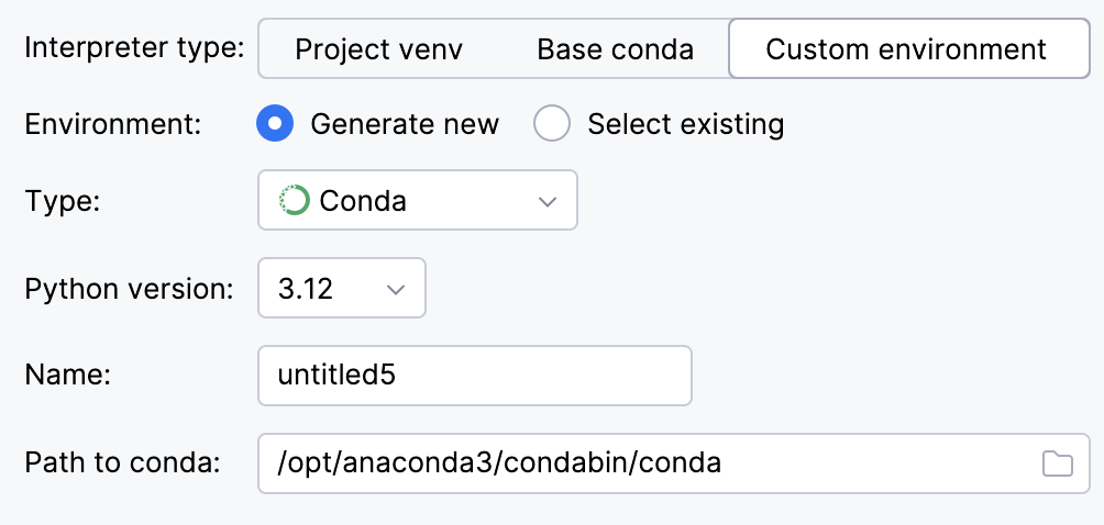 Create a project with a conda environment Create a project with a conda environment