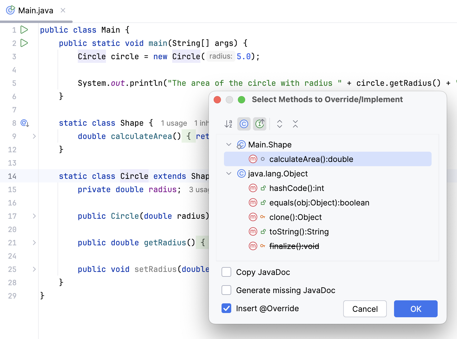 Select methods to override Select methods to override