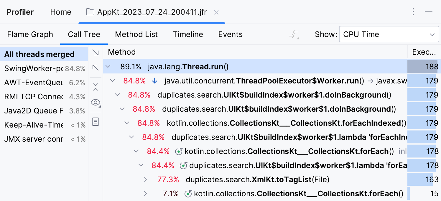 call tree tab in the profiler results call tree tab in the profiler results