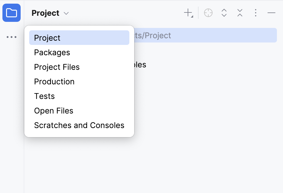 IntelliJ IDEA: choosing a view in the Project tool window IntelliJ IDEA: choosing a view in the Project tool window
