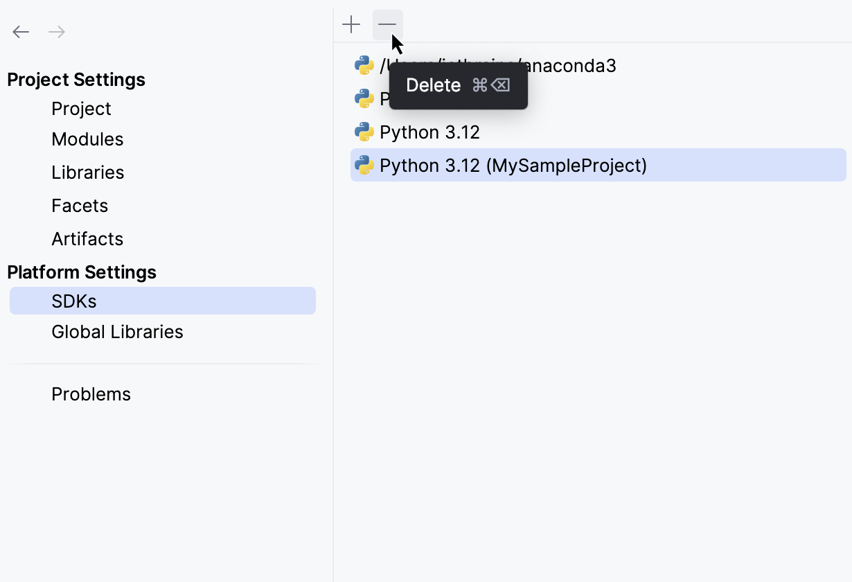 Python インタープリターを削除する