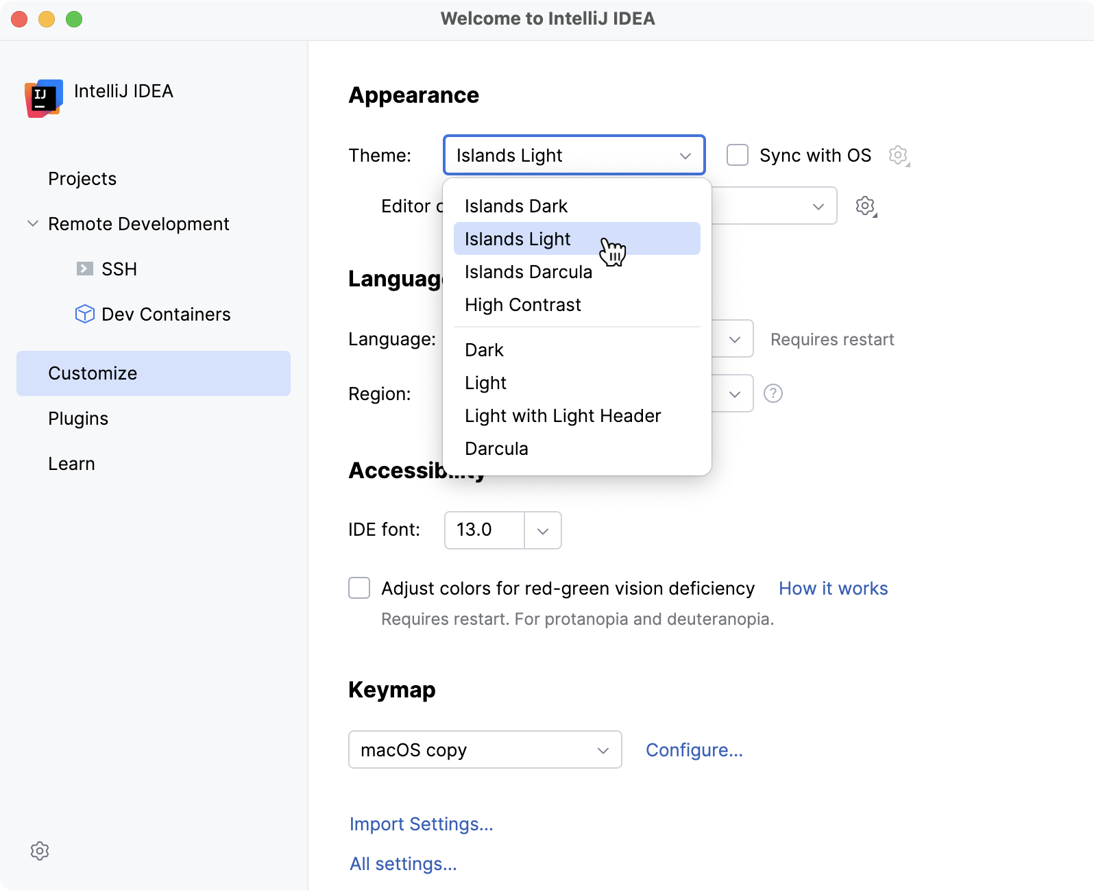 Select the UI theme Select the UI theme