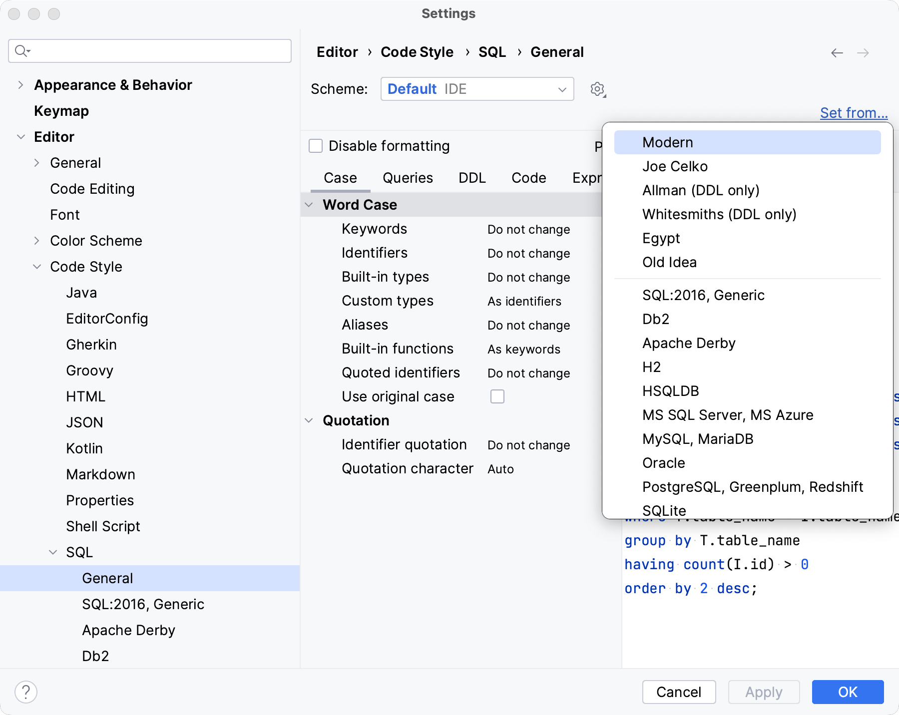 Import code style settings Import code style settings