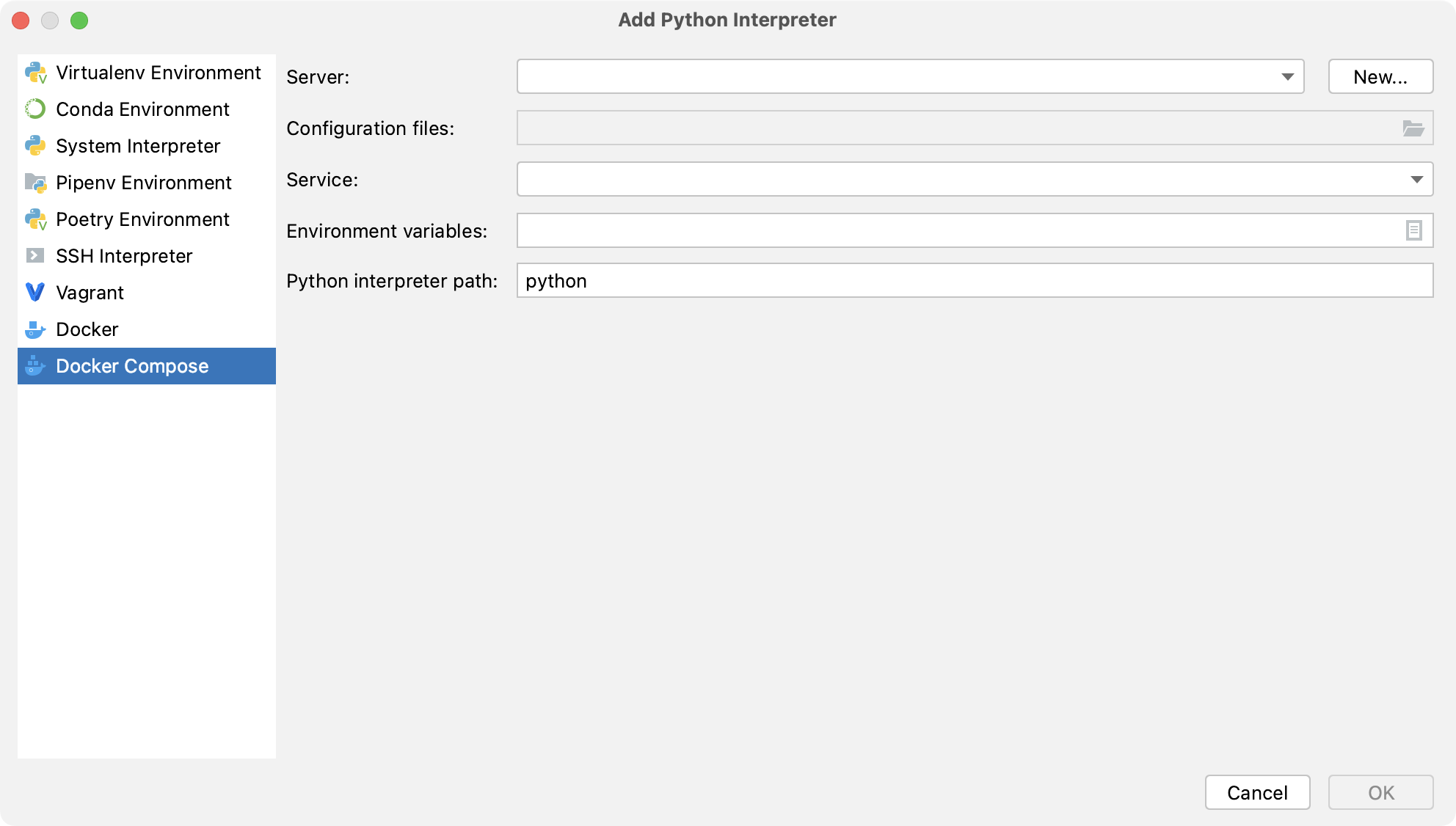 Docker Compose を使用して Python インタープリターを追加する