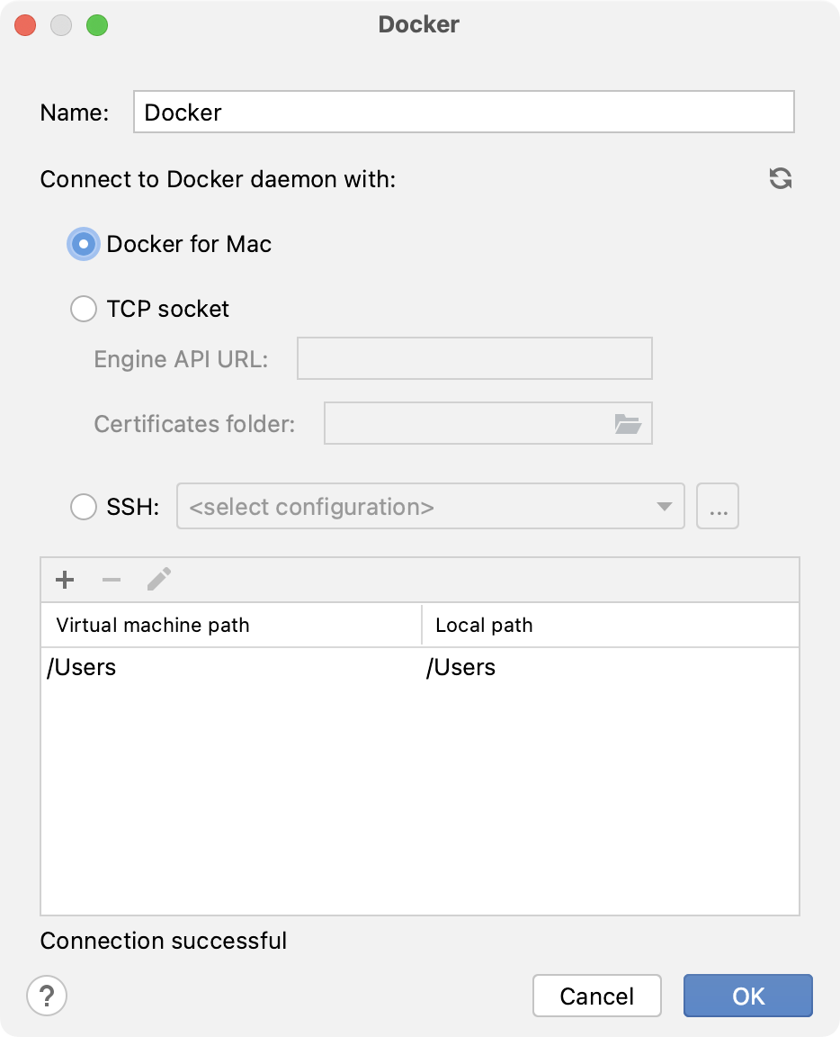 インタープリターの Docker 接続設定