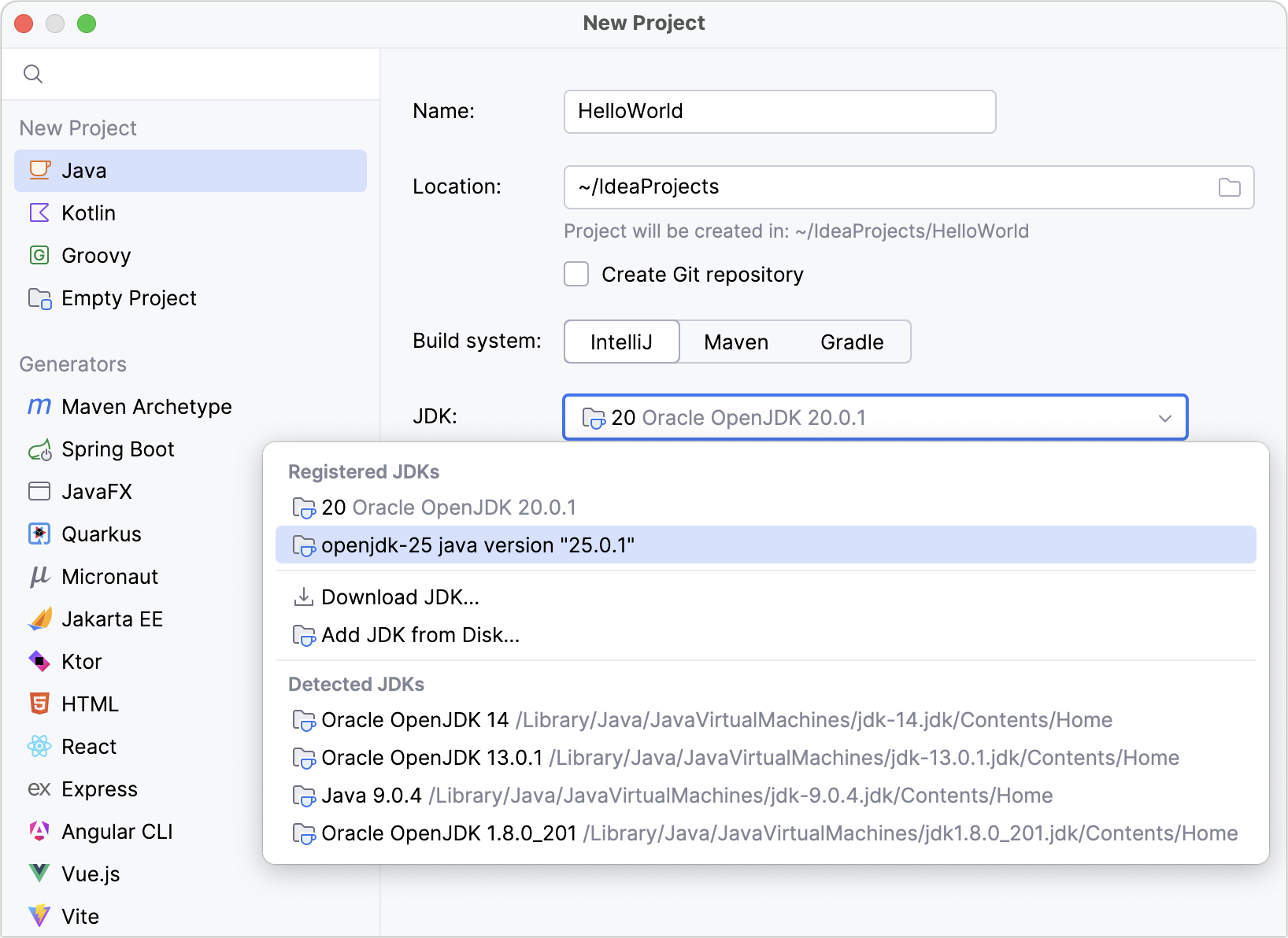 Creating the new project and adding the JDK