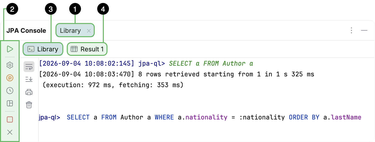 JPA Console with a JPQL query retrieving book authors with a specified nationality JPA Console with a JPQL query retrieving book authors with a specified nationality