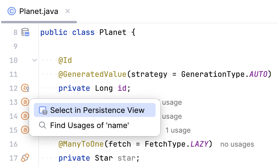 Select in Persistence View Select in Persistence View
