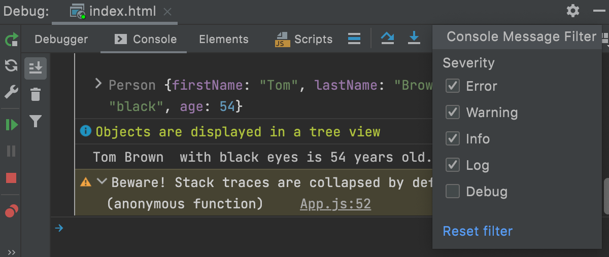 Interactive debugger console | WebStorm Documentation