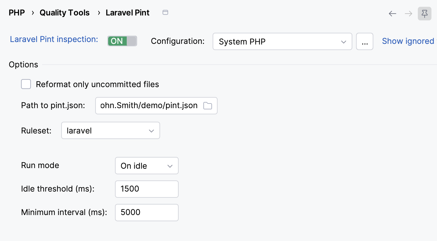 Laravel Pint settings