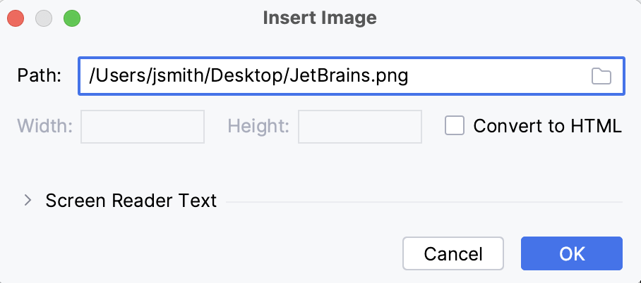 Markdown Insert Image dialog Markdown Insert Image dialog