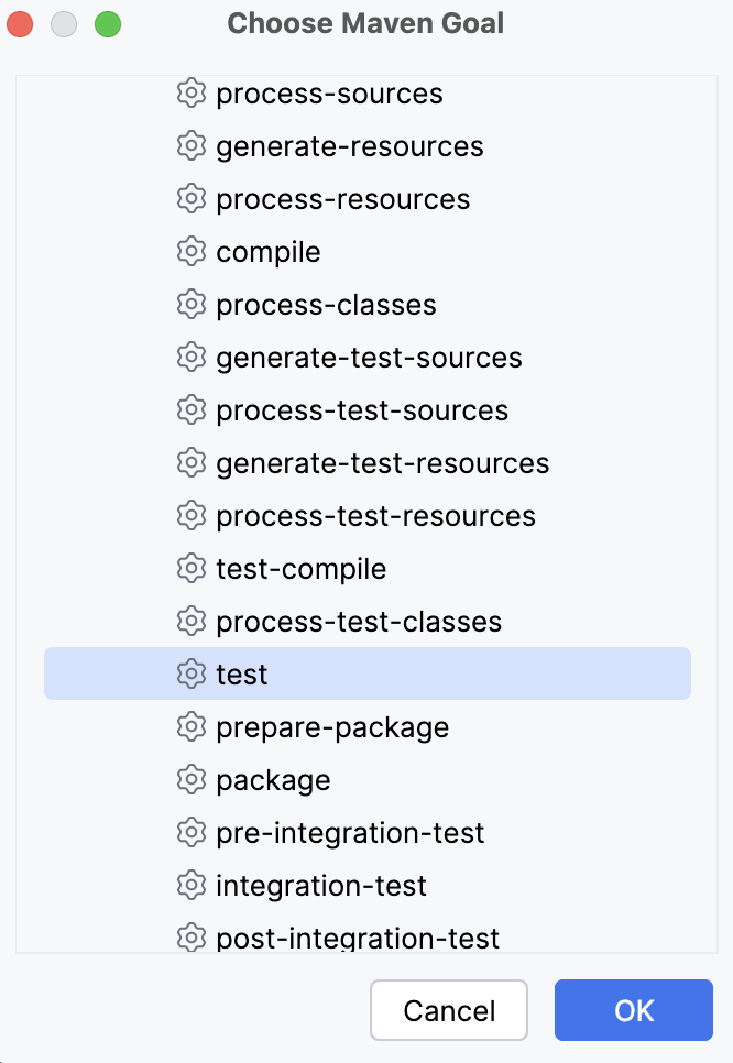 the Choose Maven Goal dialog the Choose Maven Goal dialog