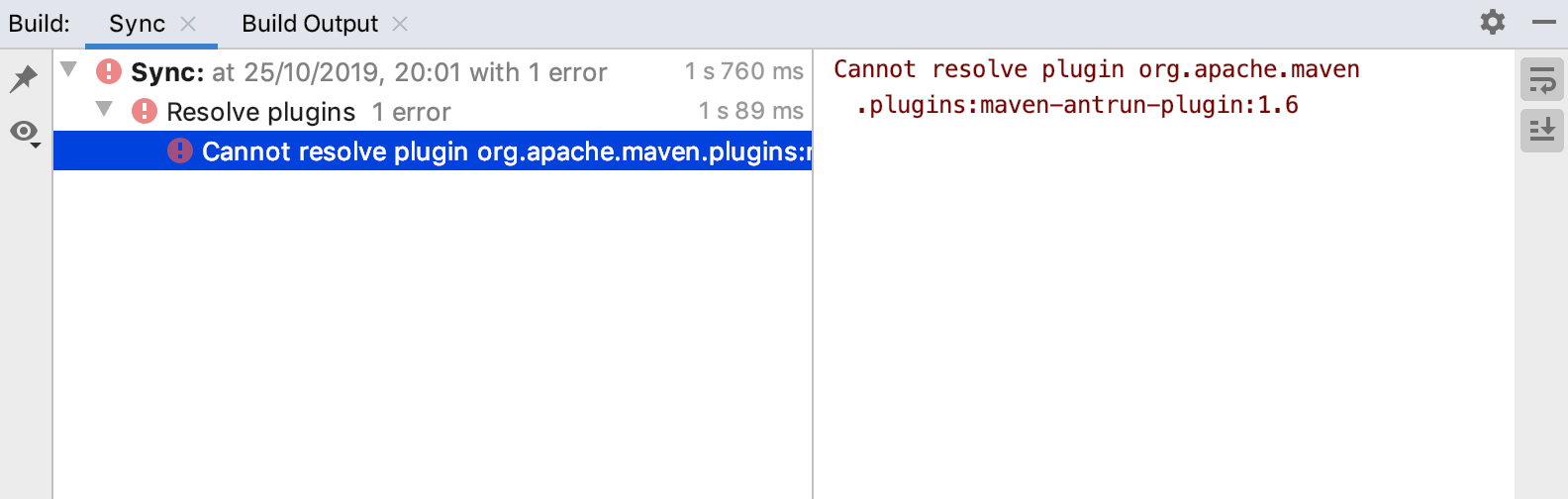 Build tool window: Error message Build tool window: Error message