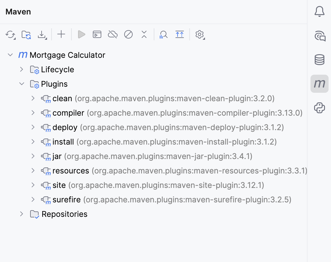 the Maven tool window: Plugins the Maven tool window: Plugins