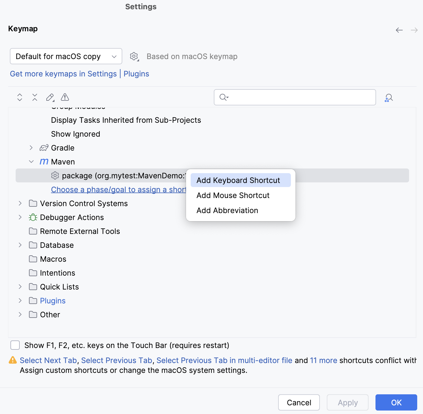 the Keymap dialog the Keymap dialog