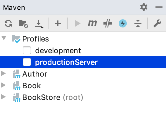 the Maven tool window: deactivate profile the Maven tool window: deactivate profile