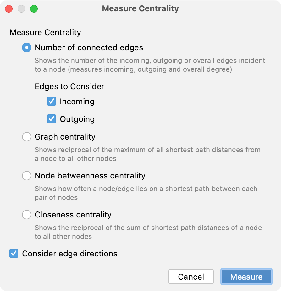 Measure Centrality Measure Centrality