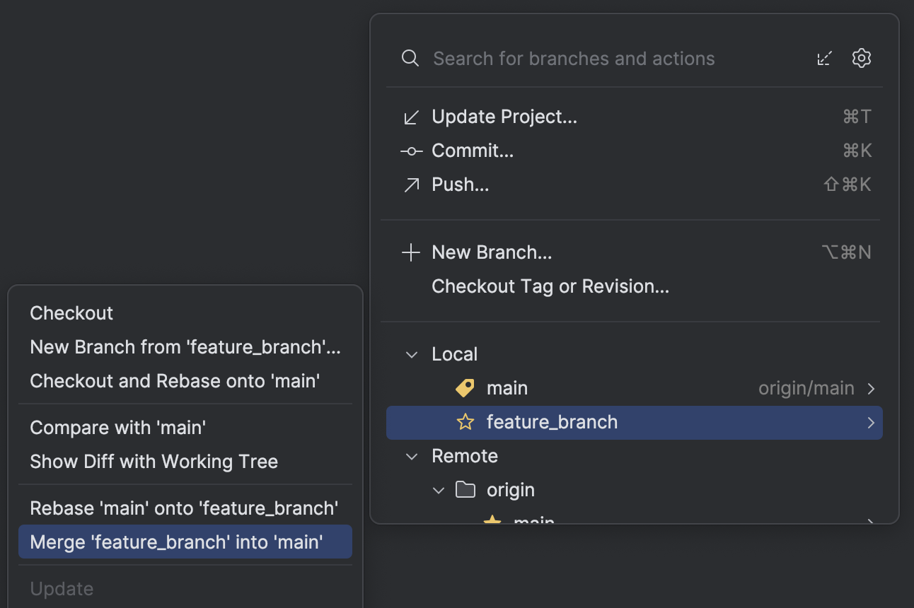 Merge, rebase, or cherry-pick to apply changes | PyCharm Documentation
