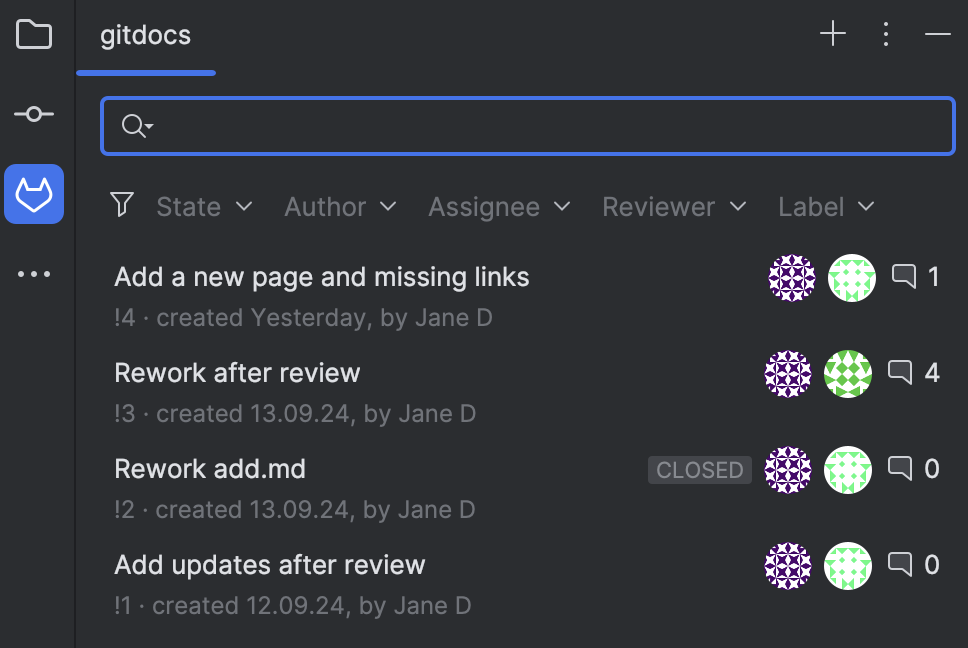 Review incoming GitLab merge requests | PyCharm Documentation