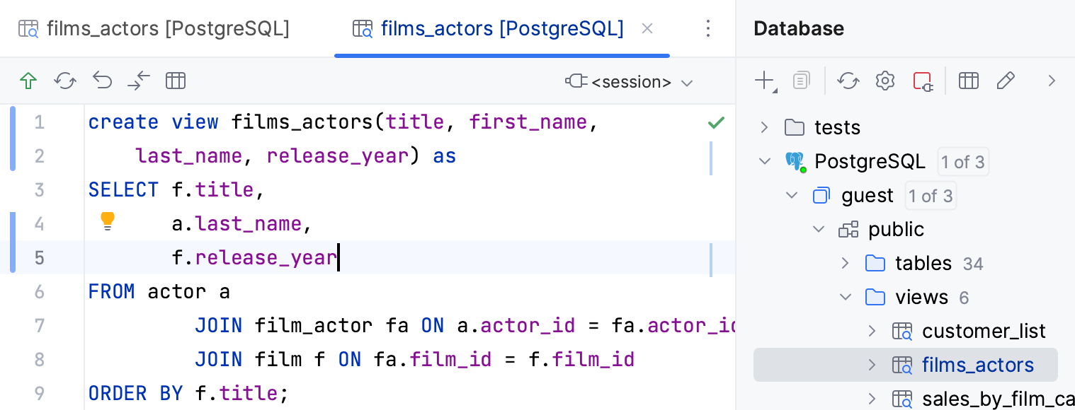 Modify a view using the DDL editor Modify a view using the DDL editor