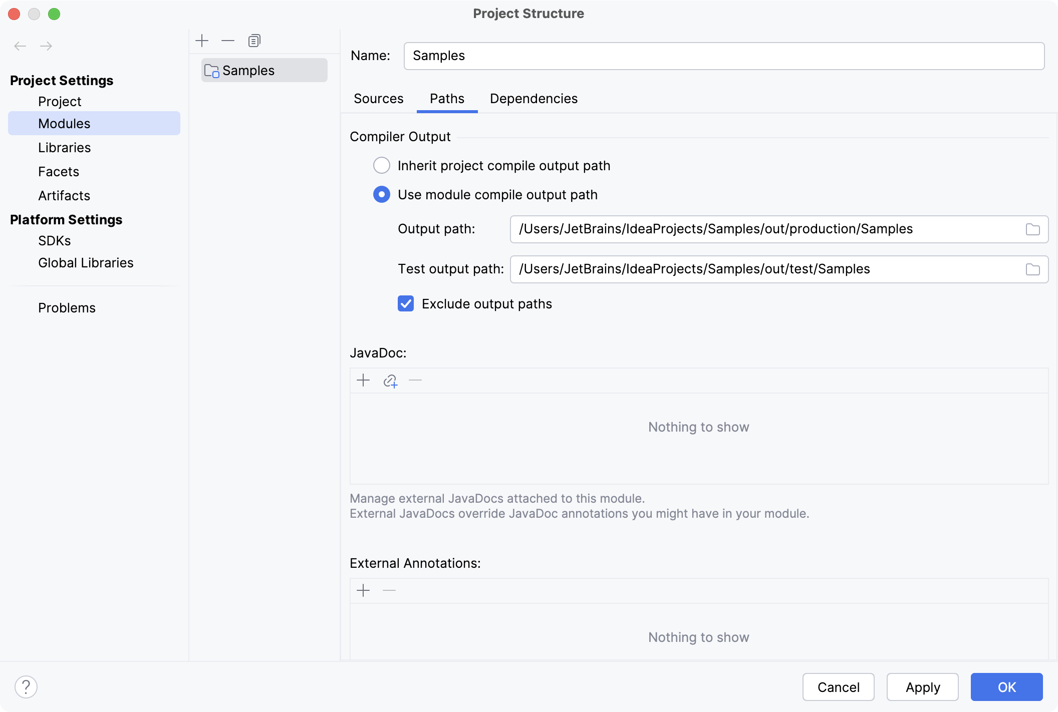 Specifying module compiler output
