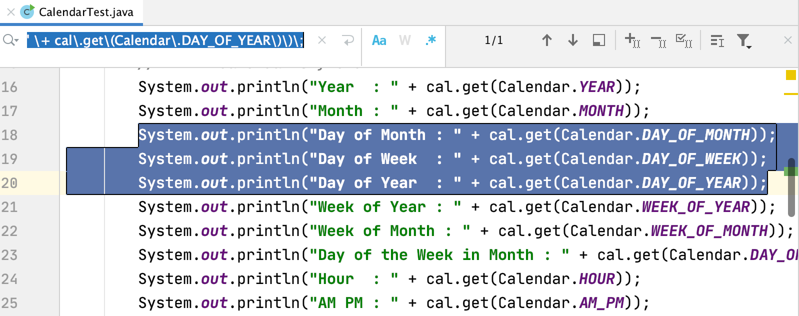 Multi-line selection search Multi-line selection search