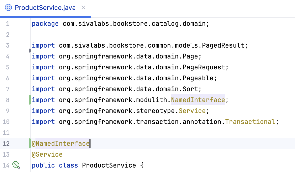 A class with the added @NamedInterface annotation A class with the added @NamedInterface annotation
