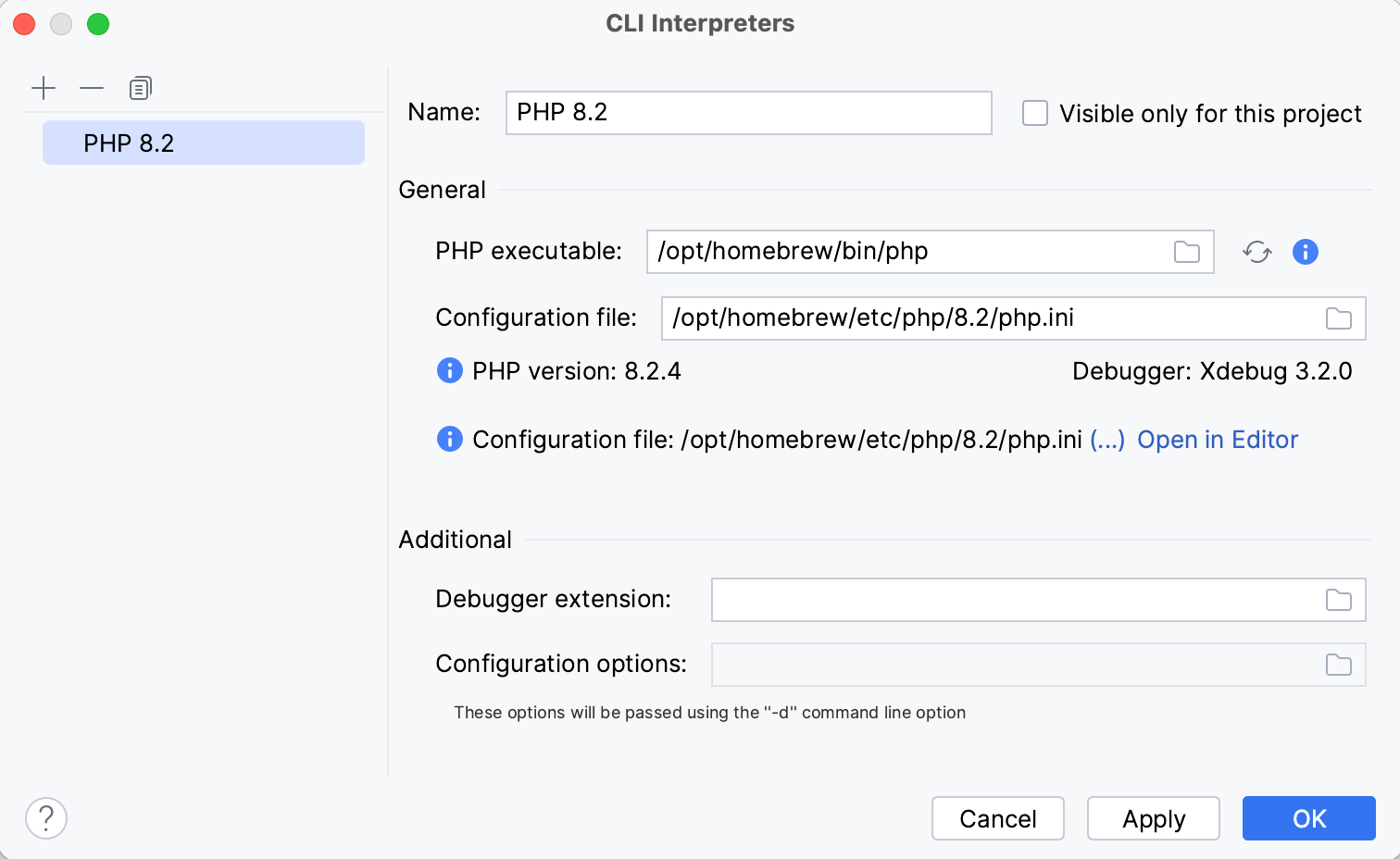 PHP interpreter's settings PHP interpreter's settings