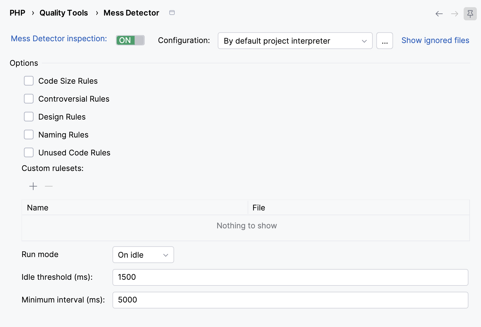 PHP Mess Detector settings
