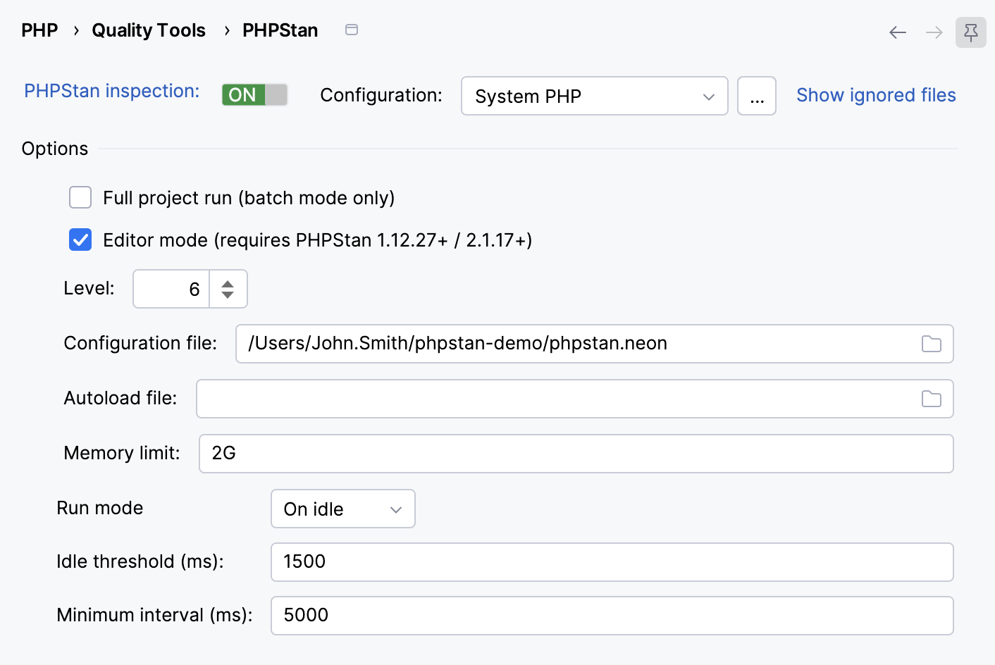 PHPStan settings