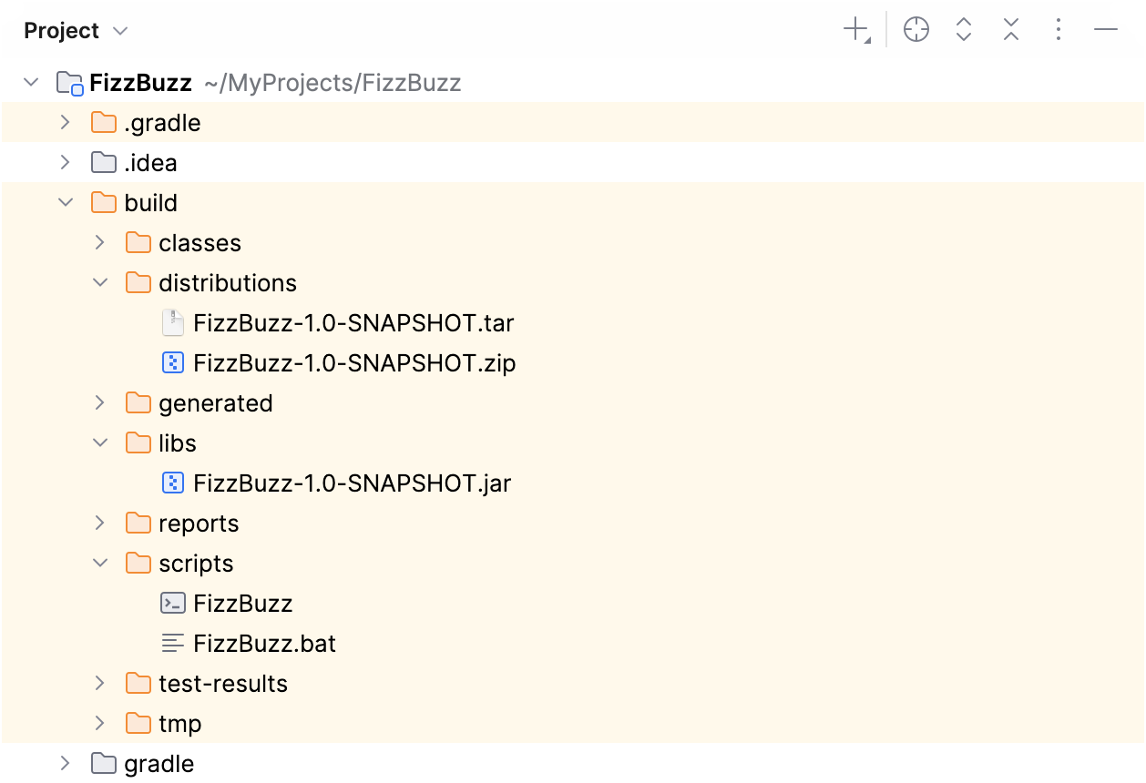 Project tool window: build directory Project tool window: build directory