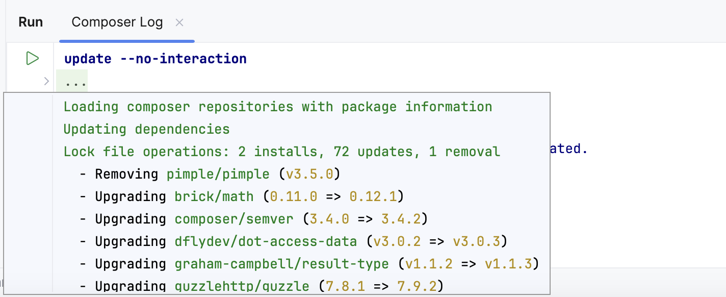 the folded Composer Log message the folded Composer Log message