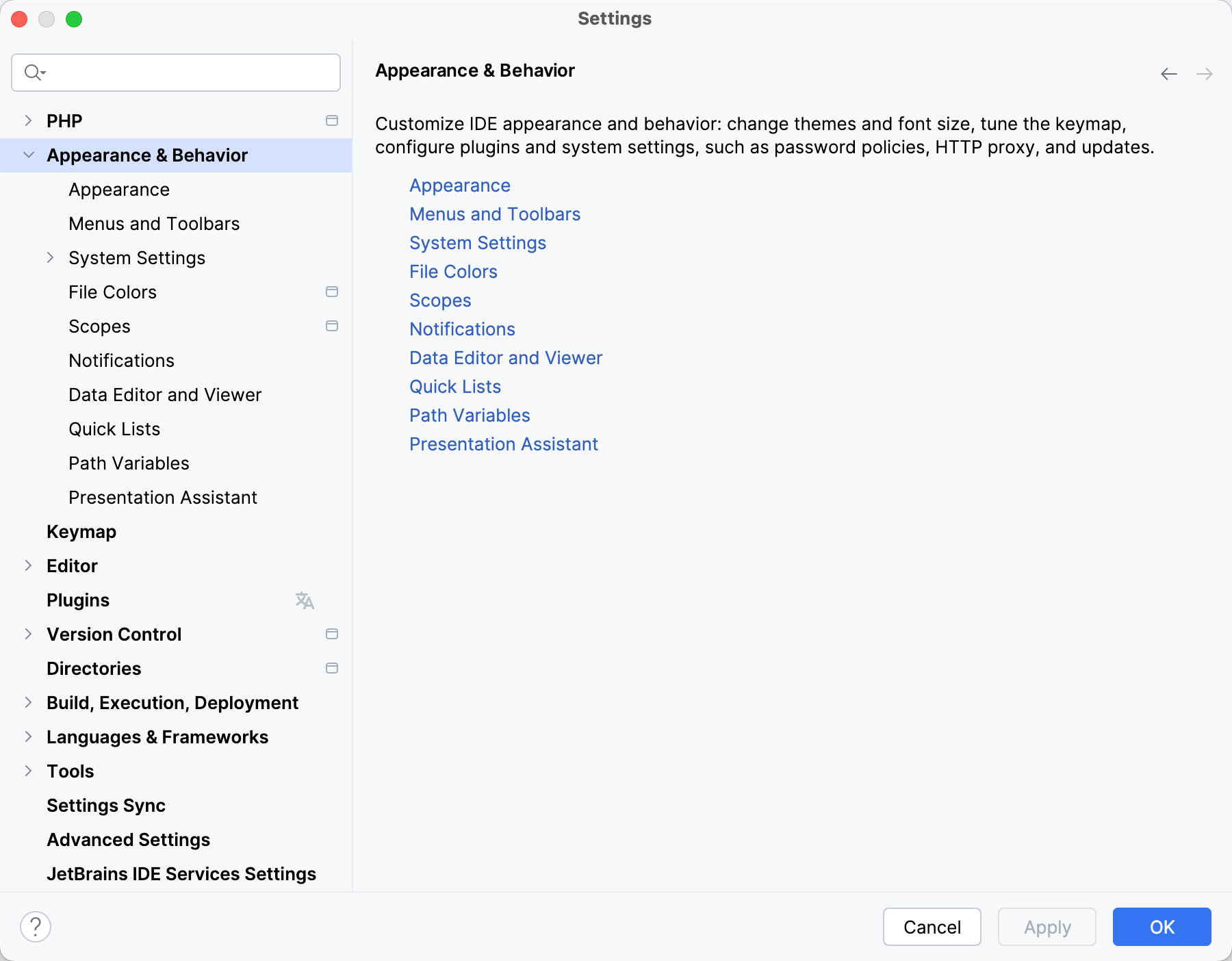 Settings | Appearance & Behavior | Appearance Settings | Appearance & Behavior | Appearance