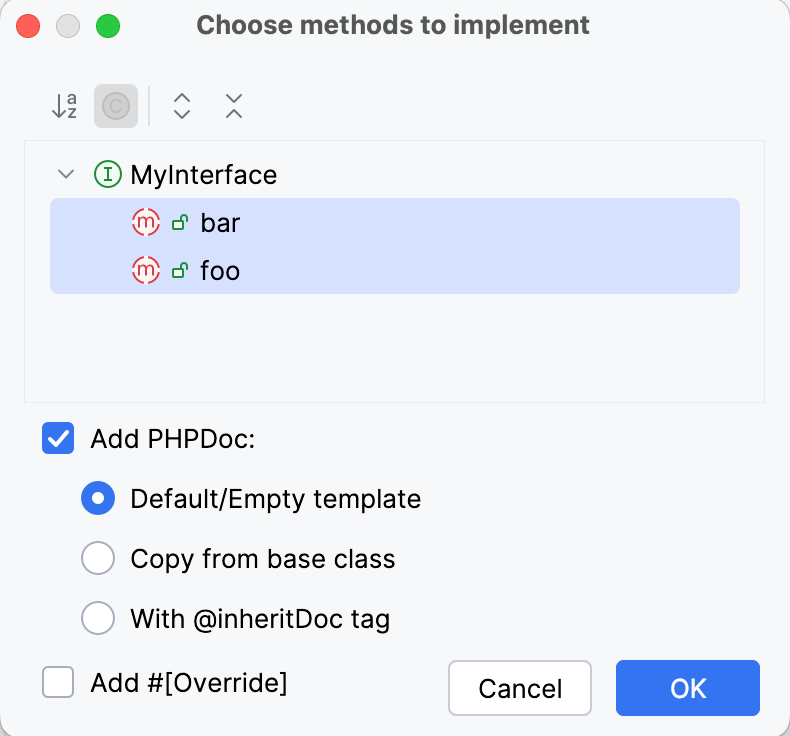The Choose Methods to Implement dialog The Choose Methods to Implement dialog
