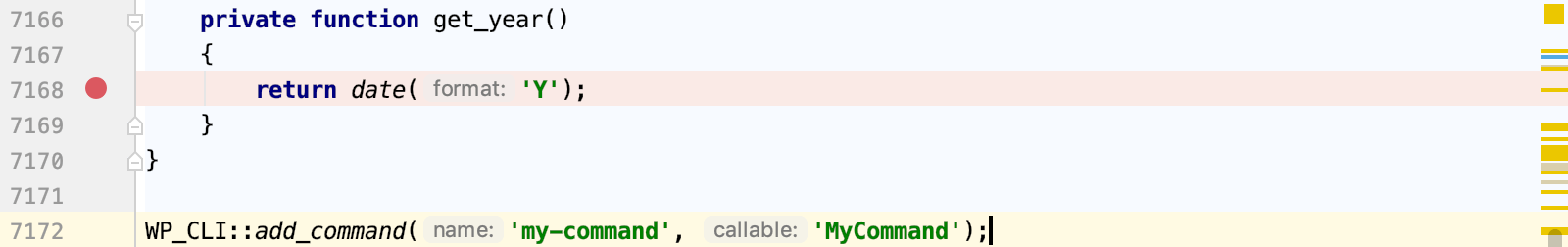 Set a breakpoint in a Wordpress command Set a breakpoint in a Wordpress command