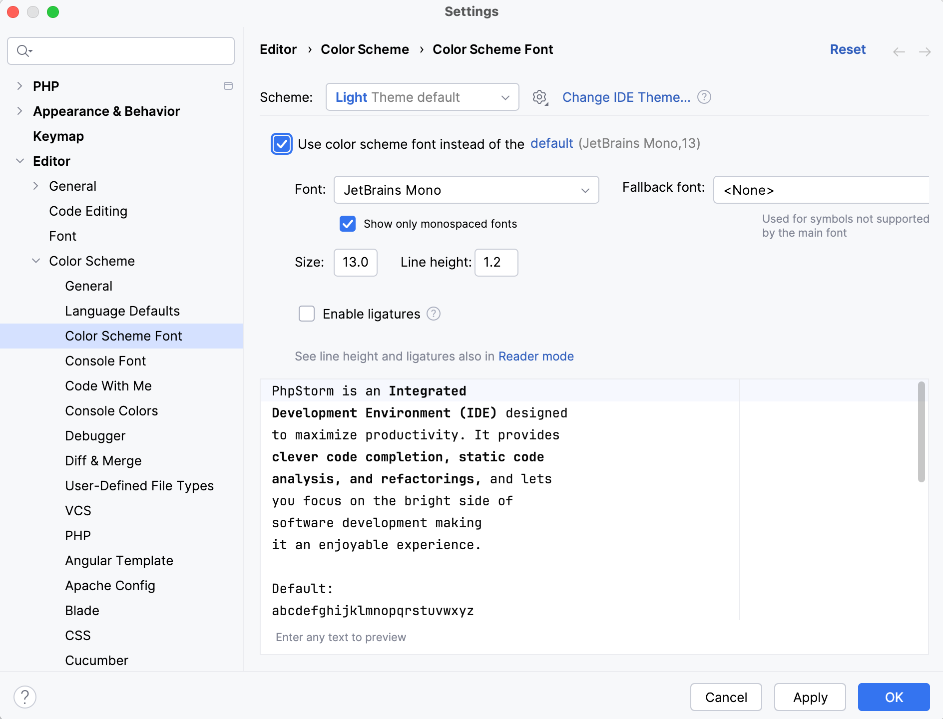 The Color Scheme Font settings page The Color Scheme Font settings page