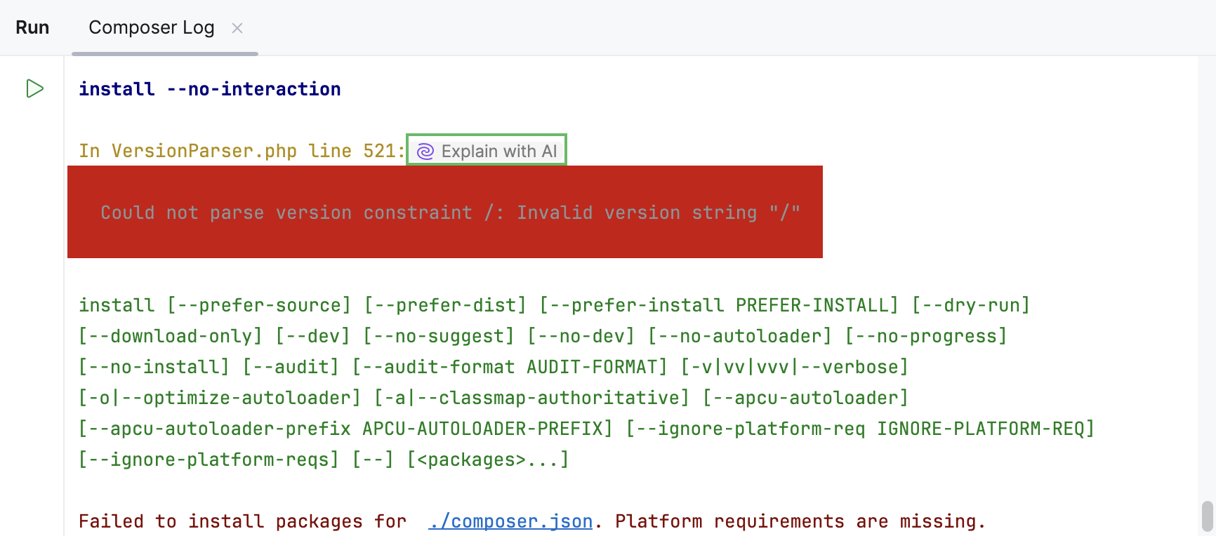 Explain with AI option in console Explain with AI option in console