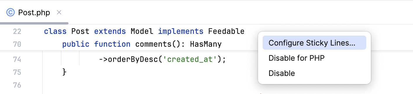 Configure sticky lines Configure sticky lines