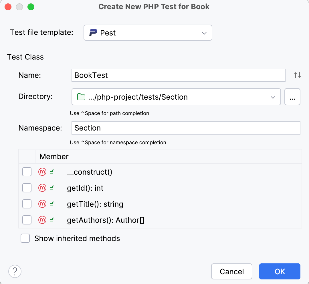 the Create new pest test dialog the Create new pest test dialog