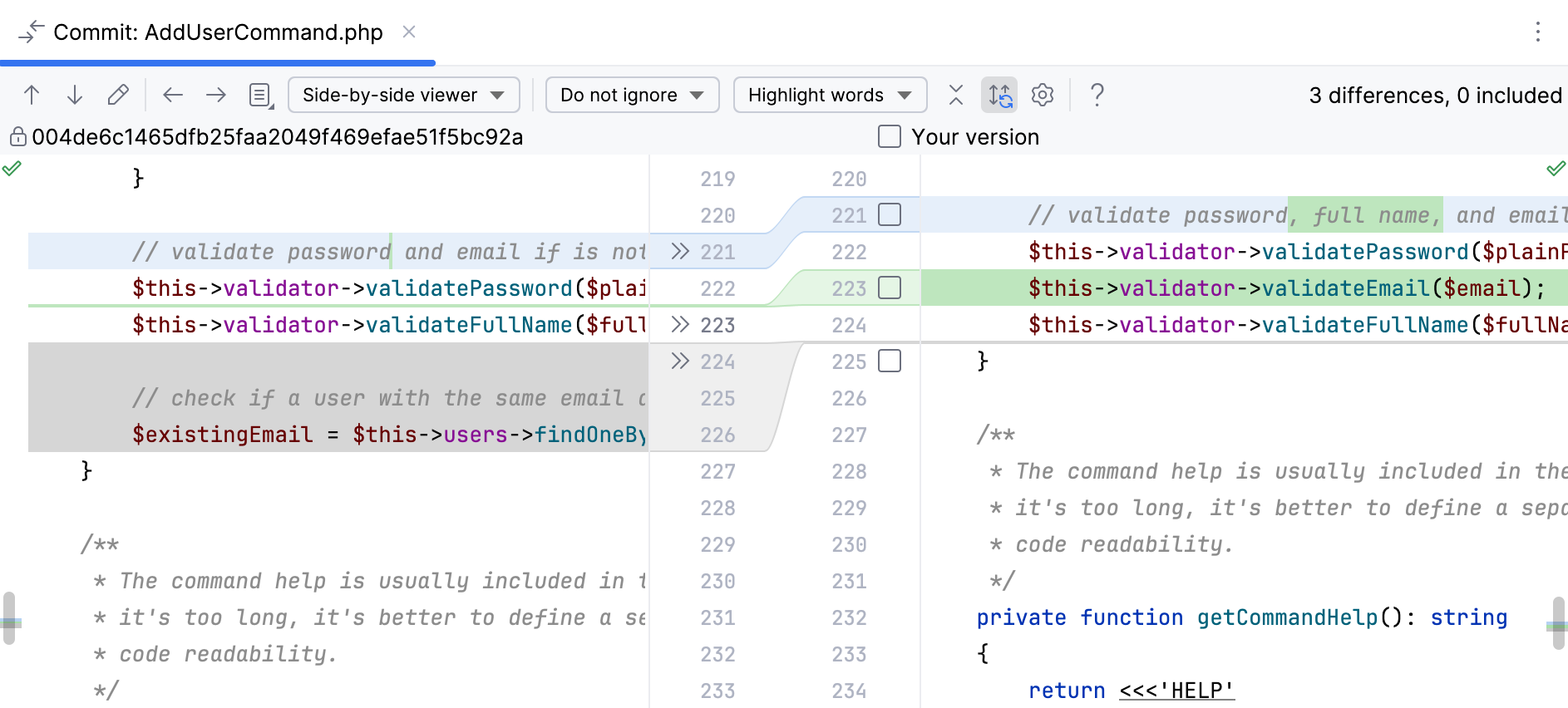Diff preview in the editor Diff preview in the editor